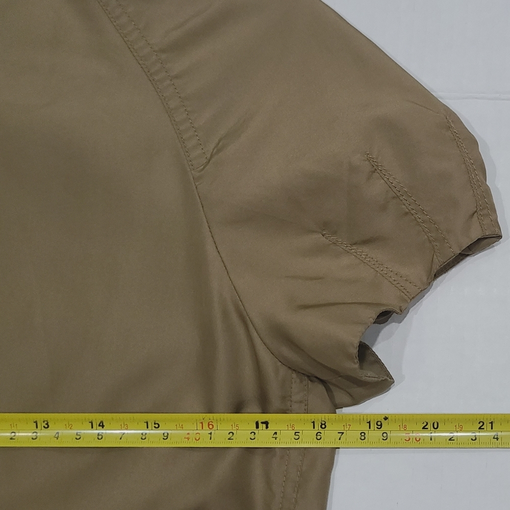 Moschino Cheap & Chic 100% Silk Short Puff Sleeve Safari Top in Mocha Khaki Sz M - Picture 11 of 14